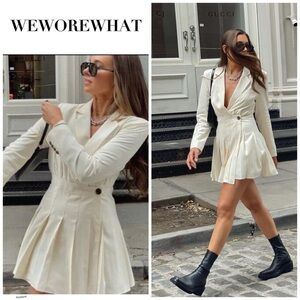 WeWoreWhat Blazer x Danielle Bernstein Long Sleeve Pleated Blazer Dress in Ivory